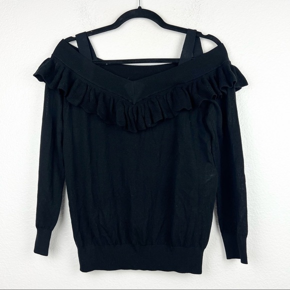 MAJE Marais Flounce Jumper Sweater, Black, 100% Wool, Size 1, NWT! - Picture 2 of 7